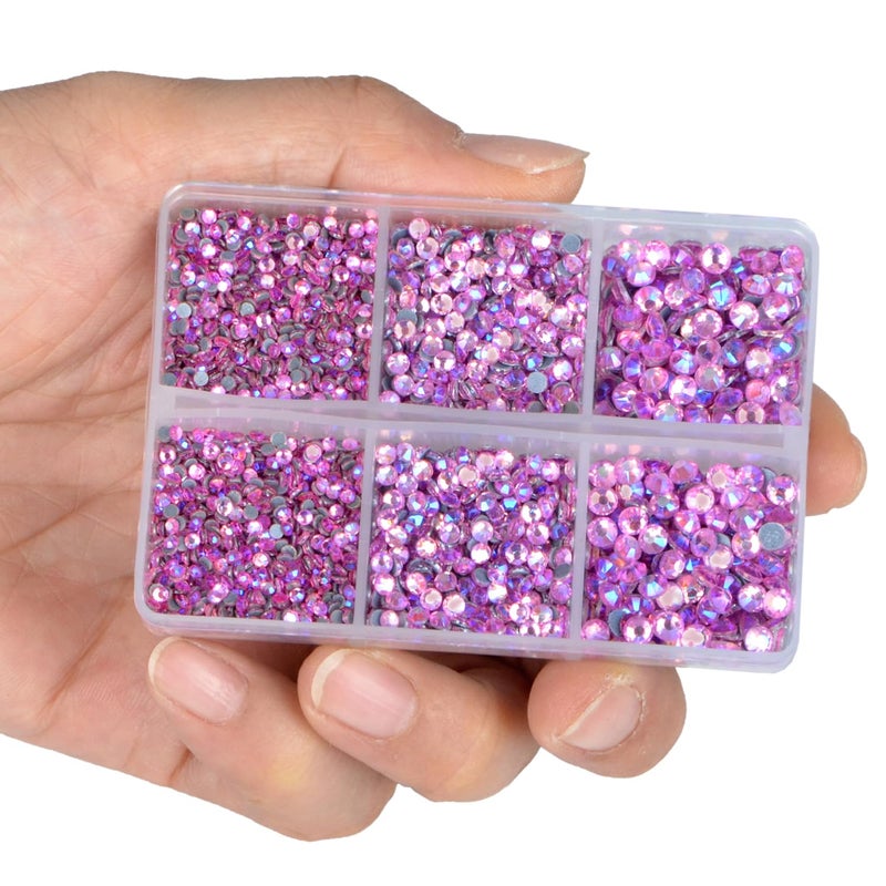 LPBeads 6400 Pieces Pink AB Hotfix Rhinestones Flat Back 5 Mixed Sizes Crystal Round Glass Gems with Tweezers and Picking Rhinestones Pen - Image 4